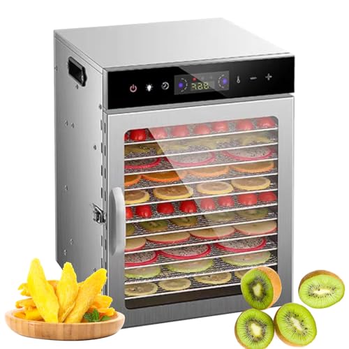 Quixnova Deshidratador de Alimentos de Acero Inoxidable - Secador de Frutas de 8/12/18 bandejas con Panel táctil, Temporizador y Control de termostato para cecina, Carne, Frutas, Verduras,18-Layer