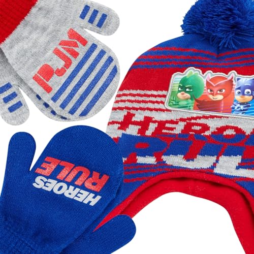 Image of PJ Masks Winter Hat and 2 Pair of Gloves or Mittens Set (Age 2-7)