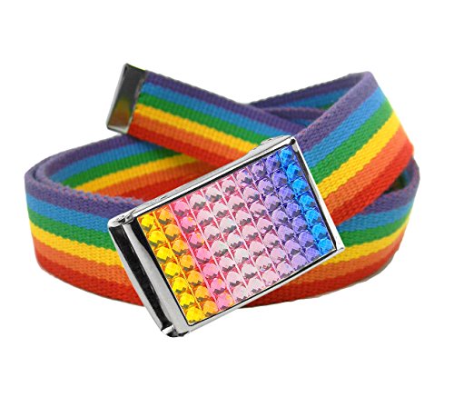 Build A Belt Women's 1.25" Wide Rainbow Rhinestone Flip Top Belt Buckle with Canvas Web Belt2