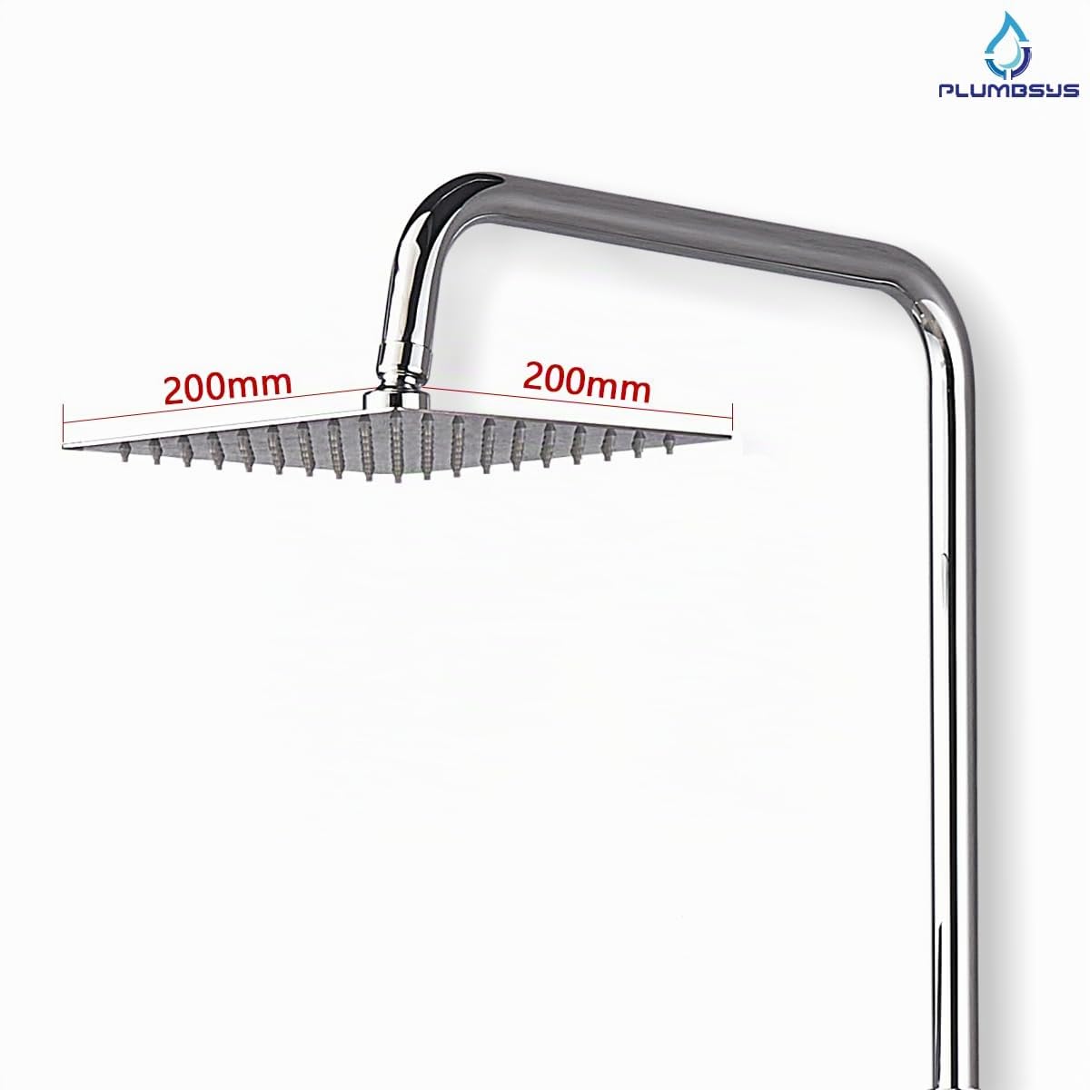 Columna de ducha cromada con cabezal de ducha cuadrado tipo lluvia de 20x20 cm, acero inoxidable.