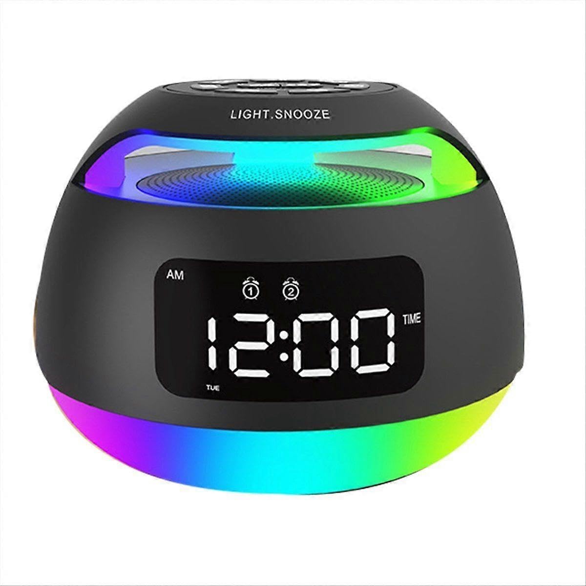 JOYHAPPST Portable LED Alarm Clock Radio RGB ColorfulLight Receiver Wireless Bluetooth Speaker with DualAlarm Snooze,B