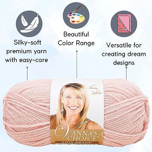 Image of Lion Brand Yarn Vanna'S Choice 860-101 Pink | 3 Skeins, Same Dye Lot, Project Bag, CYC #4 Worsted, 100% Acrylic, Ideal for Crochet, Knitting Blankets, Hats, Scarves