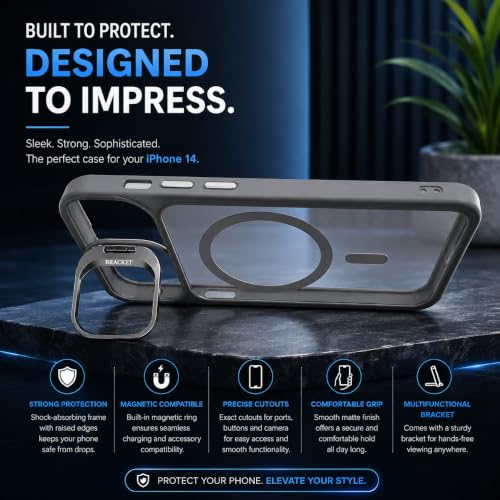 Image of MagPro ClearBack Case with Stand for Apple iPhone 17 Anti Yellow, Strong MagSafe Compatible Cover, Shockproof Armor, Scratch Resistant Polycarbonate Hard Back with Soft TPU Bumper Grey