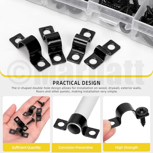 Mardatt 40 Set Two Hole Pipe Strap Clamp, 5mm(3/16”), 8mm(5/16\"), 10mm(3/8\"), 12mm(1/2\") Rigid U Bracket Clamps U-Tube Strap Clamp Conduit Clamps with Self-Tapping Screws for Pipe Fixing - Thumbnail 5