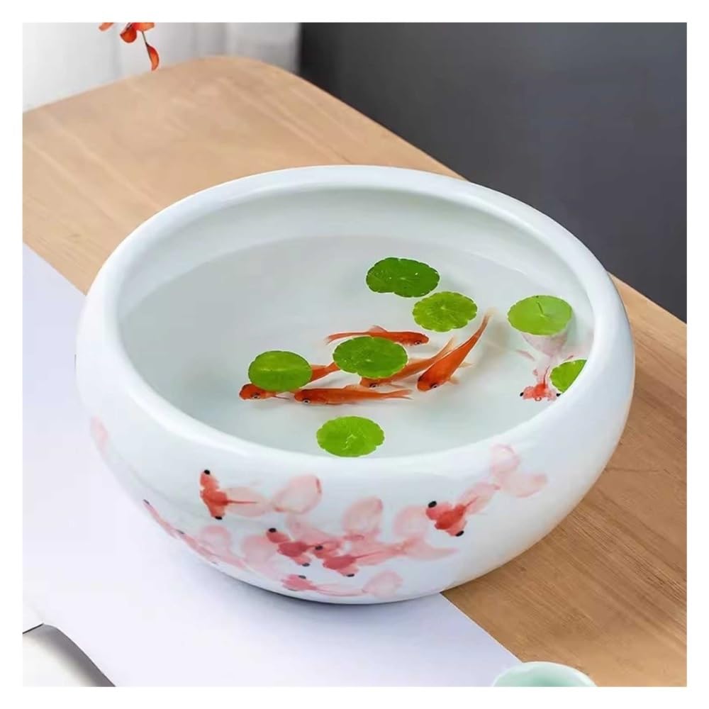 Zbiornik na ryby Ceramiczny akwarium Jingdezhen, ręcznie malowany stolik Fortune, doniczka na karmę dla złotych rybek, okrągła doniczka(24cm)