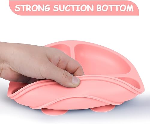 Miniatura 3 de Vicloon Platos para niños pequeños, 2 platos de silicona para bebés, placas de succión sin BPA con tapas para bebés y niños pequeños, función de