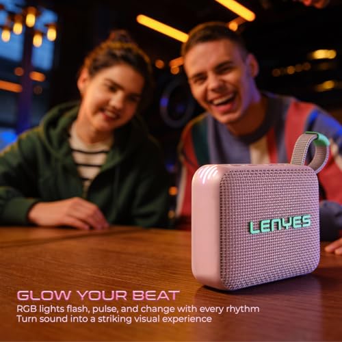 Image of Lenyes S216 Bluetooth Pocket Speaker, 6W, IPX7 Waterproof, Deep Bass, 5Hr Playtime, TWS Stereo, Bluetooth 5.0, TF Card, Carry Strap, Compact and Lightweight, Pink