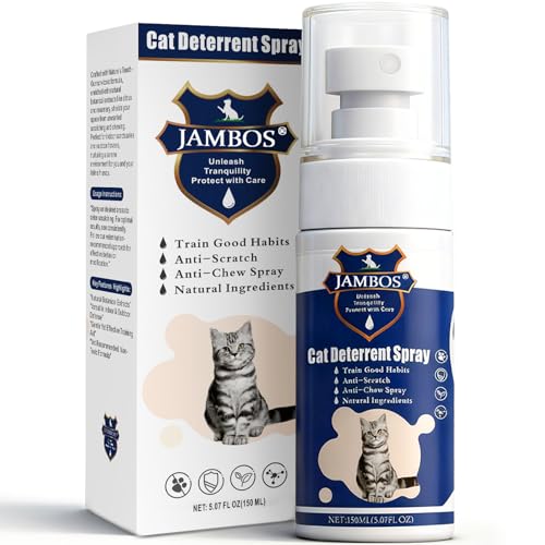 JAMBOS Cat Deterrent Spray - Safe Indoor & Outdoor Deterrent for Furniture Protection, Effective Training Aid with Natural Ingredients - Non-Toxic Anti-Scratch Formula (Blue, M)