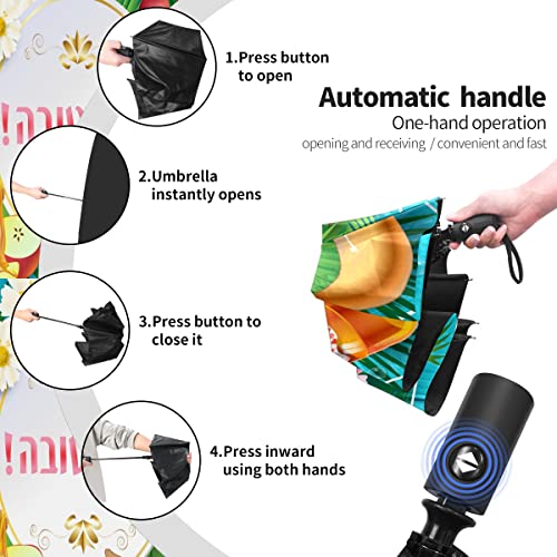 Qweuiop Travel Umbrella Rosh Hashanah Greeting Card Daisy Honey Windproof Compact Folding Automatic Umbrella For Women And Men #TOP3
