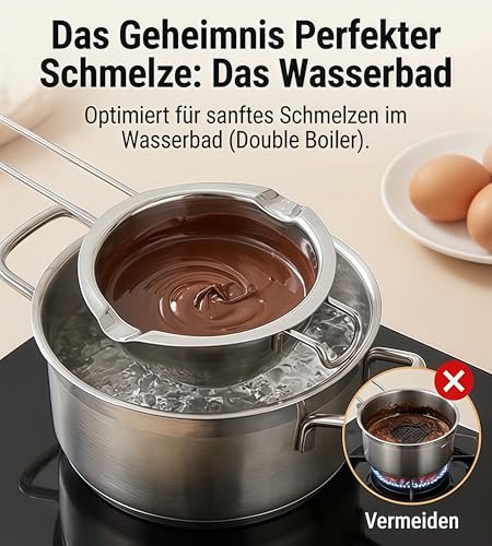 Casserole bain-marie anti-glisse avec double bec verseur pour chocolat