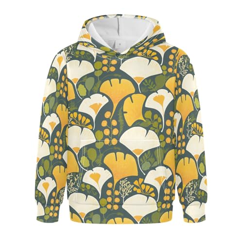 KLL Ginkgo Leaves Boys Girls Sweatshirt Fashion Hoodies with Kangaroo Pocket
