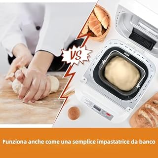 Macchina per il Pane, Kitchen in the Box Macchina del Pane con 12 Programmi, 900g, Senza Glutine, Dispenser Frutta Secca, Teglia Antiaderente, 3 Livelli di Cottura, Timer 13H e 1H Caldo (Bianco)