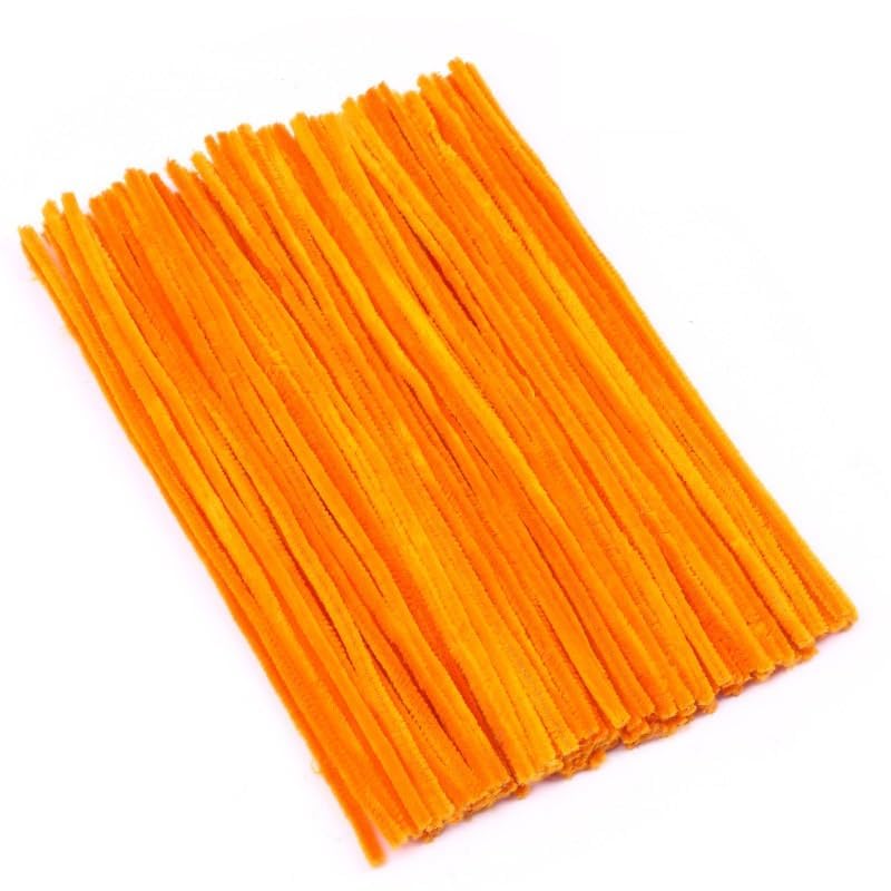 手芸モール 単色 黄 約100本 30cm×6mm カラーモール フラワー カボチャ クラフトモール DIY 手作り素材 工作モール ハロウィン飾り/インテリア飾り/パーティー/贈り物 【作り方を付き】