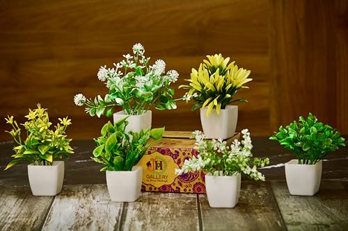 Image of JH Gallery Artificial Plants with Pot - Realistic Look, Durable Home Decor, Perfect Home Decoration Items for Living Room, Hall and Bedroom. Flower Pot for Stylish Interiors (Pack of 6)