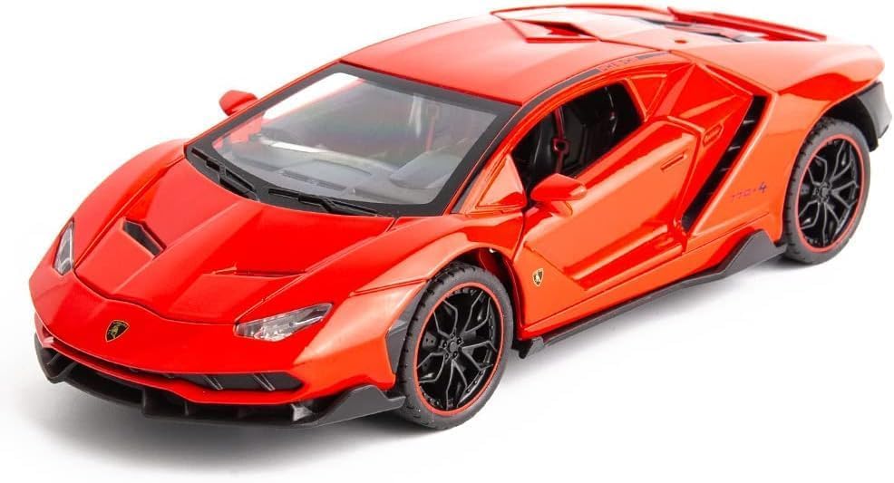 Image of Invite Exclusive Alloy Metal Pull Back Die-cast Car 1:24 Lammborgini LP770 Diecast Metal Pullback Toy car with Openable Doors & Light, Music Boys Toys for Kids (1:24 Lammborgini LP770 - RED)