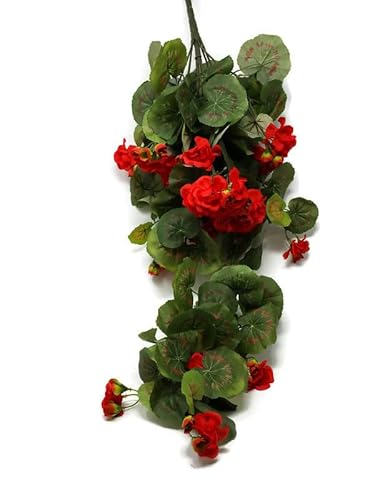 Artificial Floral Supplies Trailing Artificial Geranium Flower x 75cm - Hanging Basket Leaf - Pink or Red (Red)