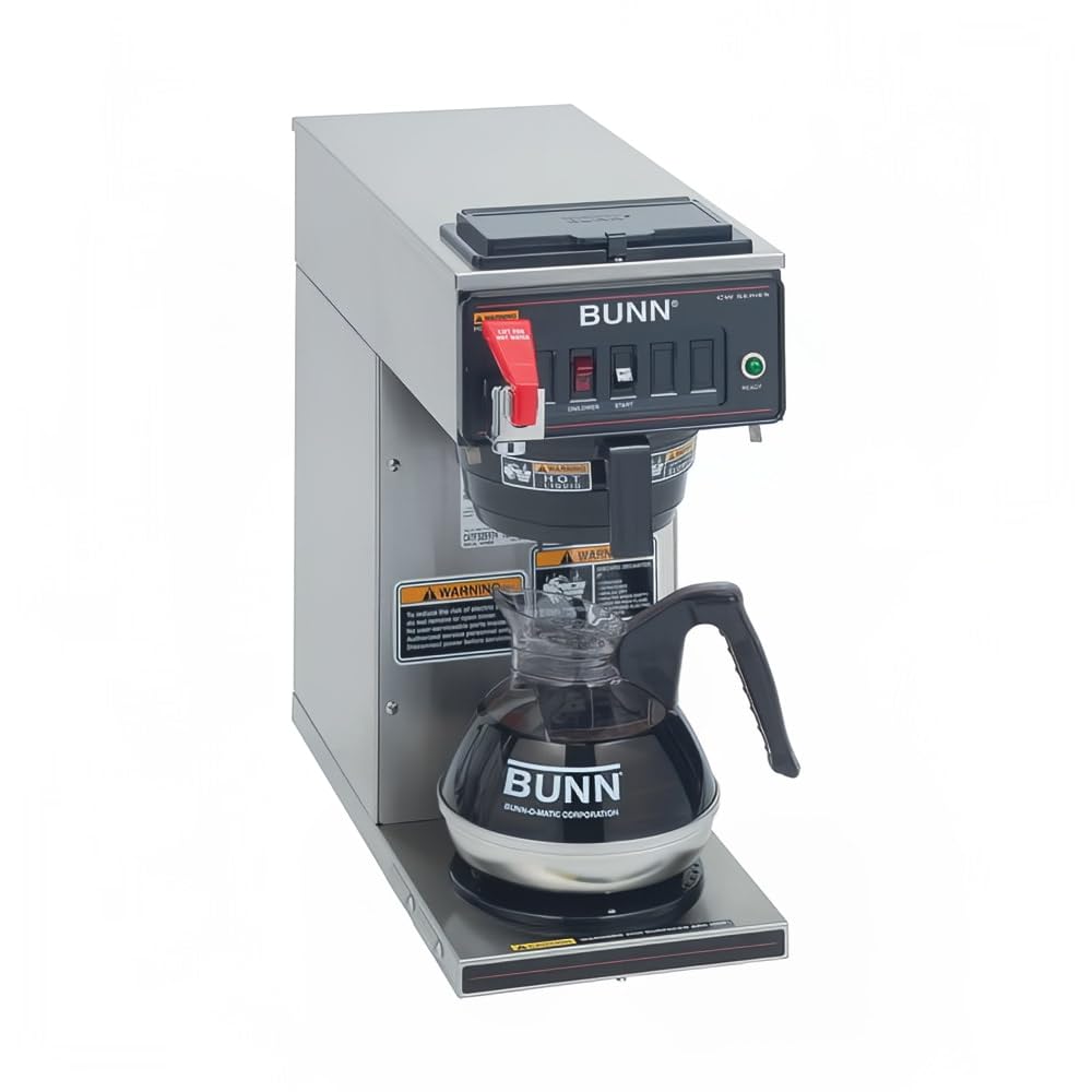 12950.0293 CWTF15-1 Automatic 12 Cup Coffee Brewer with 1 Lower Warmer and Black Plastic Funnel - 120V by Bunn – 0.75 gallons, Stainless Steel, Gray, Model CWTF15-1-0293a