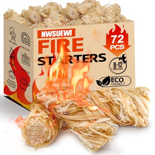 72PCS Fire Starters for Campfires Grill BBQ Camping Fireplace Fire Pit, Quick Light Wood Charcoal Fire Starter, Waterproof-Natural Fire Starters Camping fire Starter Charcoal Starters