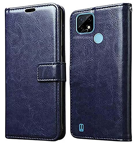 Image of Inside Rubber TPU with Card Pockets Magnetic Closure Protection Compatible with Realme C21, RMX3201 (Blue)