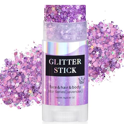 MEICOLY Light Purple Hair Glitter Stick for Women Mardi Gras Face Glitter Stick Spirit Week Wear Halloween Sparkle Chunky Glitter Makeup Waterproof Body Glitter for Party Rave Festival