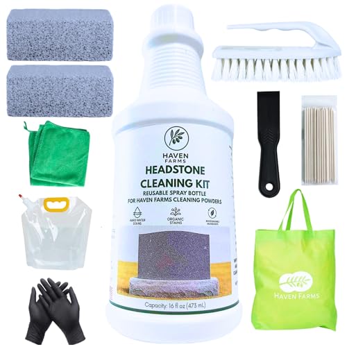 Haven Farms Headstone Cleaning Kit – Includes Hard Water Headstone Cleaner and Biological Solution Headstone Cleaner for Safe, Easy Cleaning and Stain Removal on Granite Monuments & Headstones