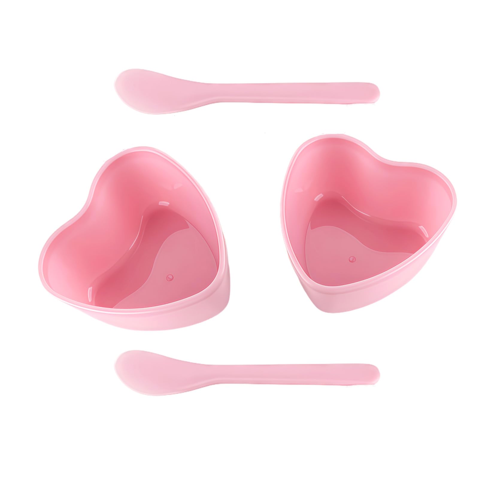 OHEETU 2 Pack Pink Facial Mask Mixing Bowls - Heart Shaped Plastic Bowls with Spatulas for DIY Skin Care Spa