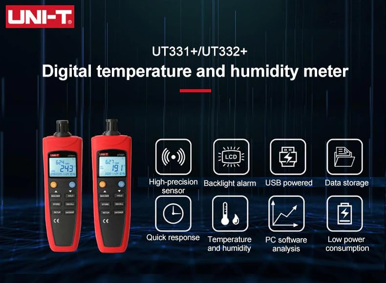 UNI-T Uni-Trend Digital Thermometer Hygrometer UT331+ UT332+ Handheld Temperature Humidity Meter for Factories Detector (UT332+)