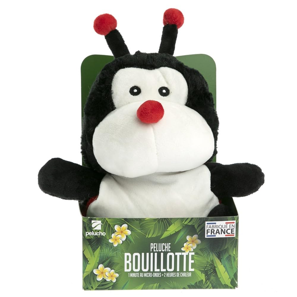 Pelucho - Bouillotte Peluche Coccinelle - Bien-Être, Chaleur et Douceur - Micro-Ondable - Grains de Blé et Fleurs de Lavande - Fabriquée en France