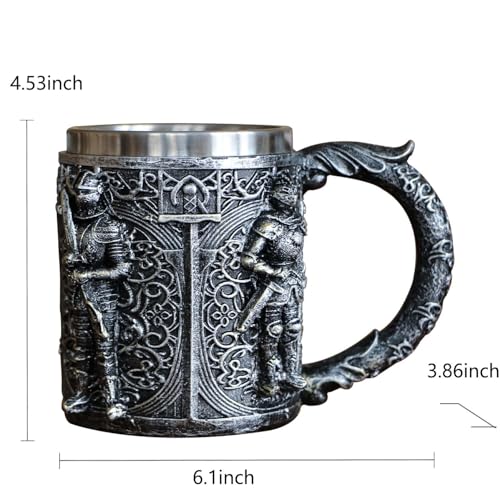 Taza de acero inoxidable y resina estilo vikingo medieval miniatura 2