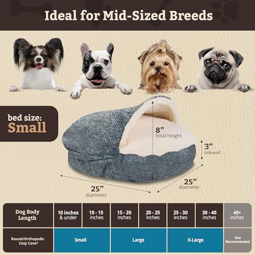 Image of Snoozer Cozy Cave Dog Bed, Round Covered Dog Bed, Palmer Indigo (S)