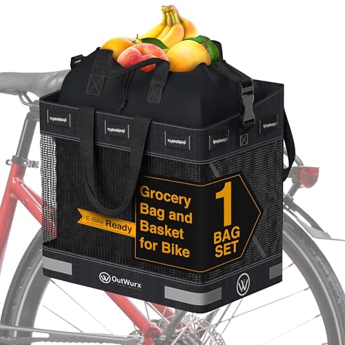 OutWurx Grocery Panniers for Bicycles and Ebikes - 22.5 Liter Water Resistant Bike Panniers for Bicycles Rear Rack with Handles and Shoulder Strap and Lock-Down Strap - 1 Bag