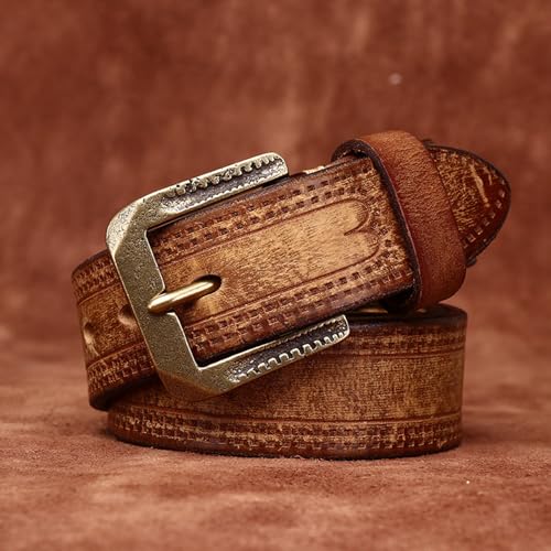 Distressed Embossed Western Flower Leather Belt - 5.5mm Thick With Vintage Gold Buckle4