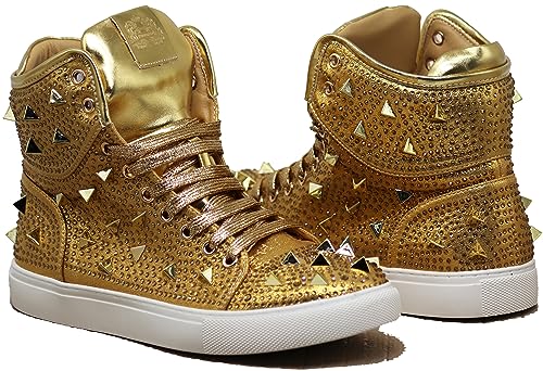 Image of Enzo Romeo Men's High Top Crystal Shimmer Rhinestone Blink Flat Spike Fashion Sneakers Shoes BUL2
