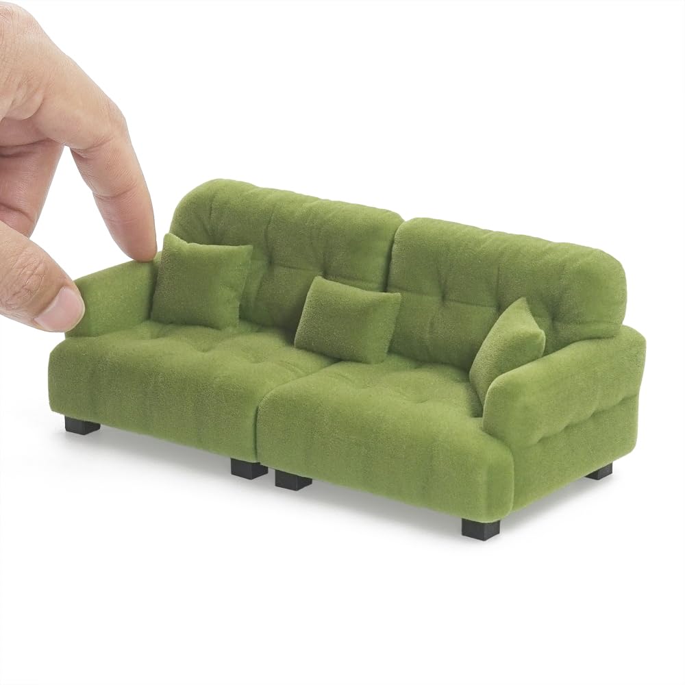 Odoria Casa delle Bambole Divano Miniatura: Scala 1/12 Divano a due Posti Verde Moderno per Soggiorno Salotto Camera da Letto - Mini Divanetto Doppio Mobili per Diorama Modello DIY