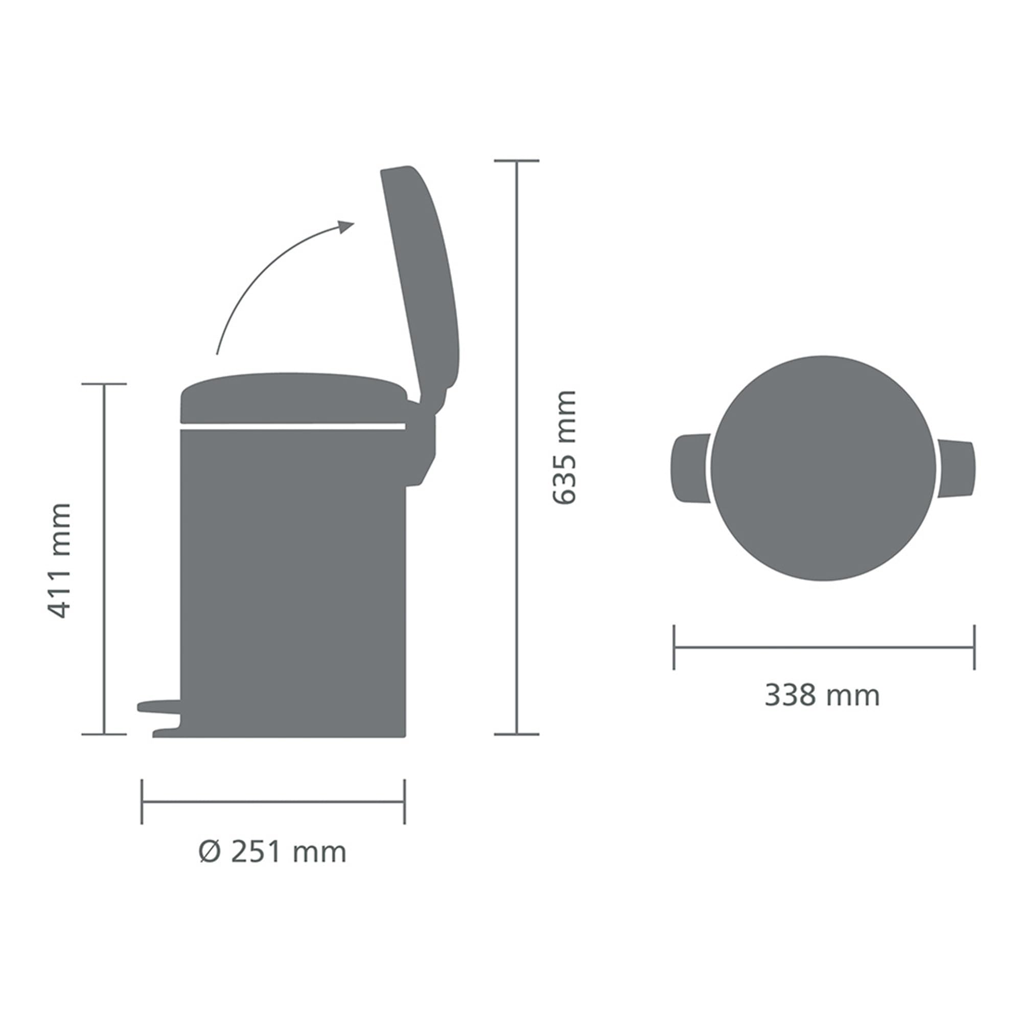 Brabantia NewIcon Treteimer 12 l | Softclose-Mülleimer mit geruchsdichtem Deckel und Kunststoff-Inneneimer | Kompakter, rutschfester Abfalleimer für Küche, Büro, Bad oder Schlafzimmer | Confident Grey