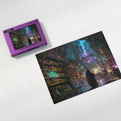 Rompecabezas Jigsaw de 1000 piezas para adultos: Biblioteca del Mago, arte gótico de fantasía mágica, estilo dark academia (50 x 70 cm) miniatura 7