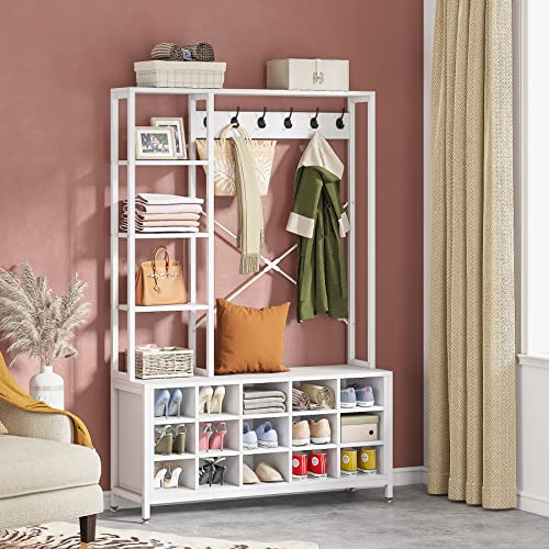 Tribesigns Entryway Bench With Coat Rack Hall Tree With Bench And Shoe Storage Shelves, Modern Mudroom Bench With Shoe Storage And Coat Rack Hooks, Furniture For Hallway, Bedroom #TOP1