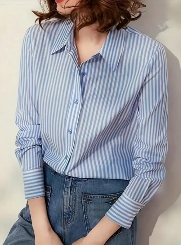 Image of Women Shirt||Women Relaxed Fit Vertical Striped Spread Collar Cotton Casual Shirt (S-12-19)