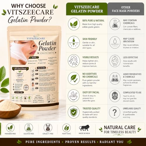 Image of Gelatin Powder 50g for Face Mask | Peel Off Mask Powder | Removes Blackheads & Whiteheads | Facial Hair Removal | Skin Tightening Collagen Support