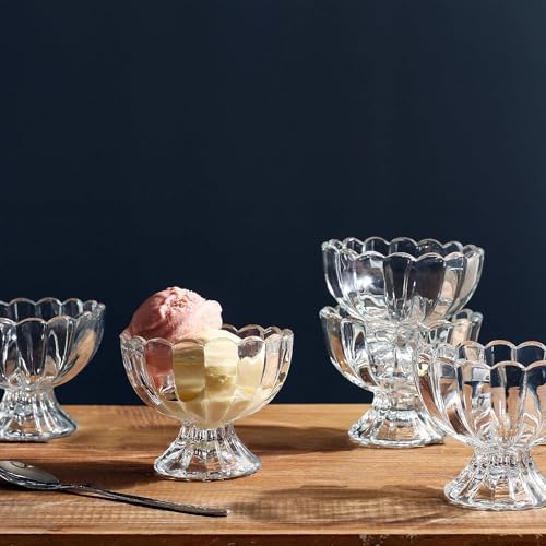 Image of MARTVIA 300ML Ice Cream Glasses Cups Dishes for Desserts, Milkshake,Fruit and Pudding Glass Serving Bowls, Perfect for Home, Restaurants and Parties Dishwasher Safe (Lotus Cups- A, Set of 6)