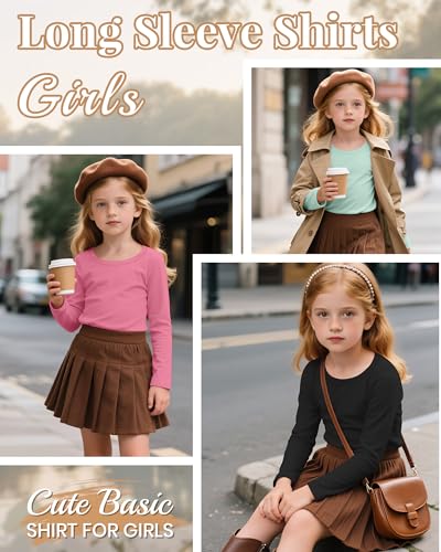 3 Pack Girls' Long Sleeve Shirts Round Neck Soft Tunic Tops Loose Fit Casual Basic Pullover Tee for 5-14 Years2