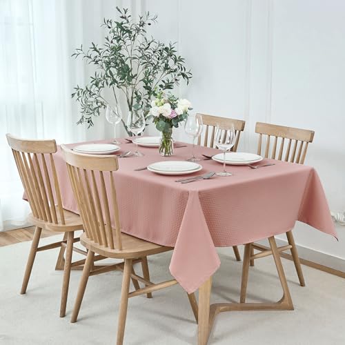 Image of maxmill Tablecloth Weaved Texture Stain Resistant Waterproof, Wrinkle Resistant Washable Table Cloth, Fabric Table Cover for Dining Room, Indoor Outdoor Use, Rectangle 70 x 120 Inch, Pale Blush