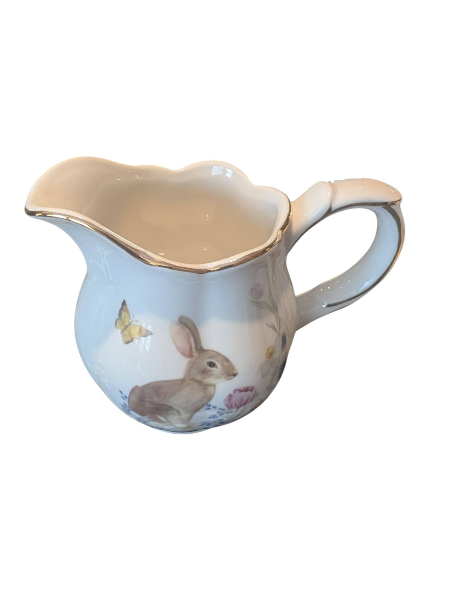 GraceTeaWare1 Ceramic Easter Bunny Creamer with Gold Accent