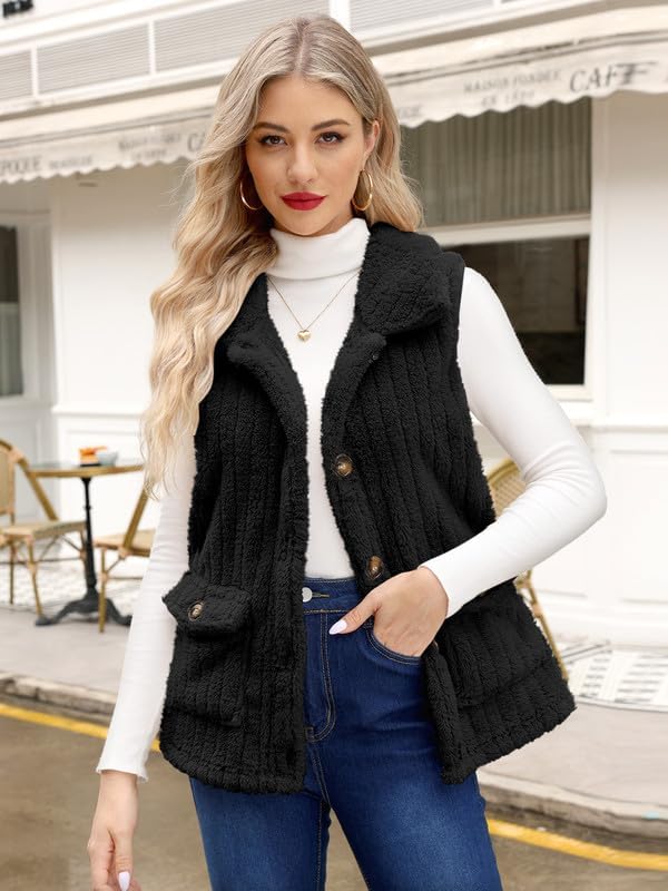 Vista 2 de Spadehill Chaleco de forro polar para mujer, chaleco de solapa cálido para otoño e invierno