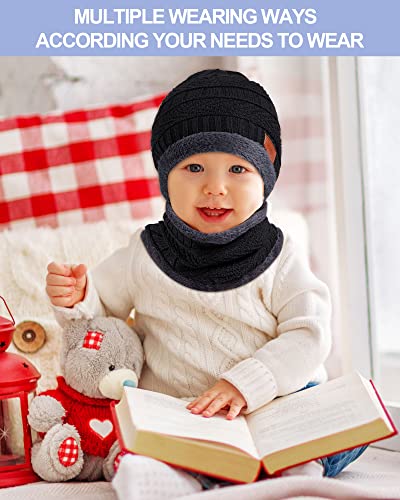 3 Sets Kids Winter Hat Beanie and Scarf Knitted Warm Kids Beanie Scarf Boy Winter Hat for 5-14 Years3
