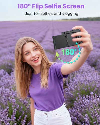 Appareil photo numérique 4K 64MP avec WiFi, zoom numérique 16x, écran rabattable à 180° et autofocus – Caméra de vlogging pour selfies, caméra WiFi compacte avec carte de 32 Go et 2 batteries, idéal – Image 5