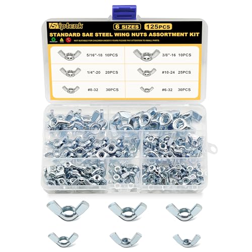 Siptenk 125PCS #6-32#8-32#10-24 1/4"-20 3/8"-16 5/16"-18 SAE Wing Nuts