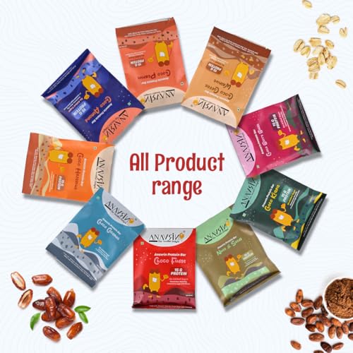 Image of ANAVRIN Choco Fudge Protein Bar - 15g Protein, 4g Fibre in each bar (6 Bars x 50gm) No Added Sugar, Goodness of Dates, No Soy, No Preservatives Gluten Free High Energy Protein Bar Healthy Snack