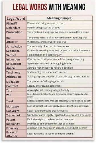 Vocabulaire juridique poster éducatif 20x30cm pour cabinet avocat