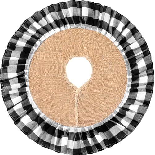 Tatuo 40" Christmas Tree Skirt Decor, Ruffled Burlap, Black White Plaid